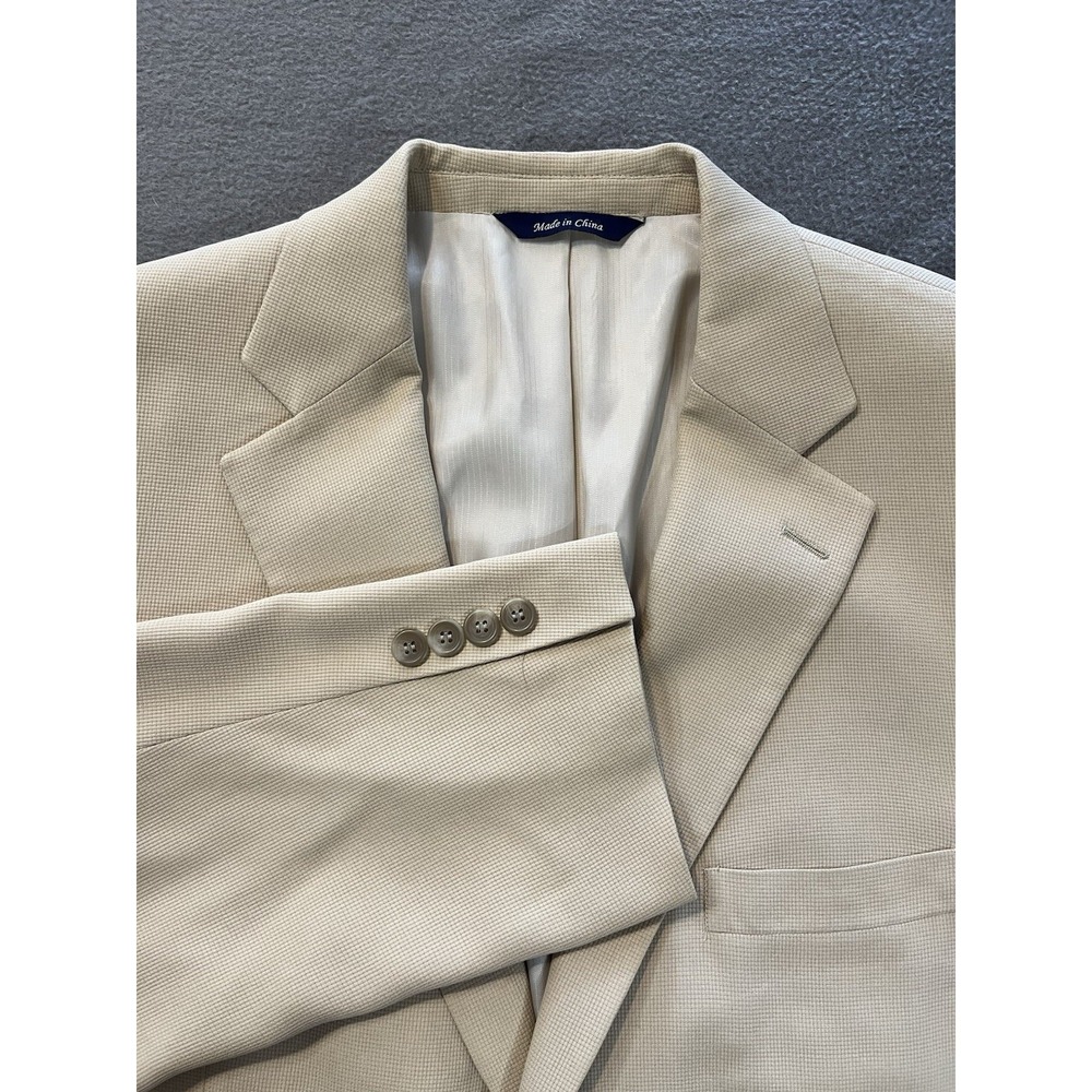 Alan Flusser Mens 44L Blazer Beige Single Breasted 2 Button Notch Lapel